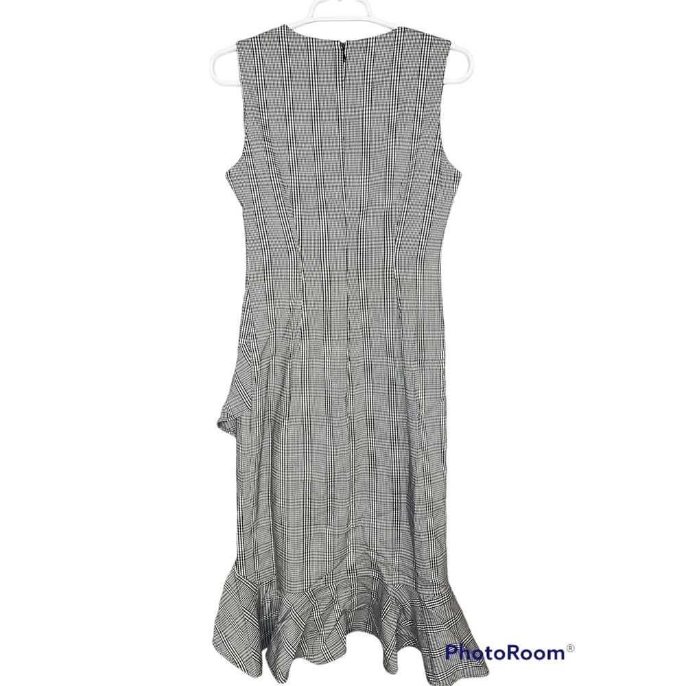 Calvin Klein Sleeveless Houndstooth Black White Ruffle Hem Sheath Dress Size 6 - Picture 3 of 6